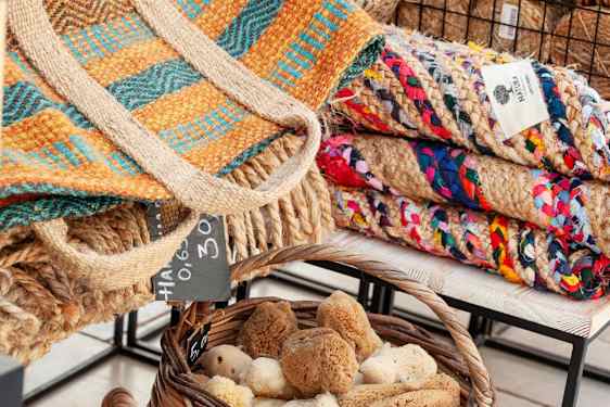 Bags and baskets in shop