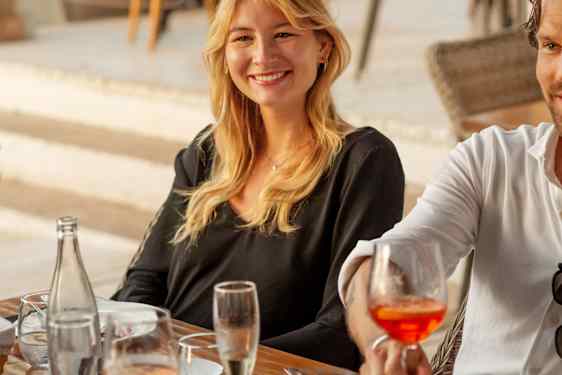 Woman relaxing at restaurant