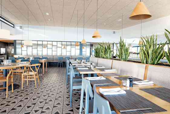 Waiter setting up table