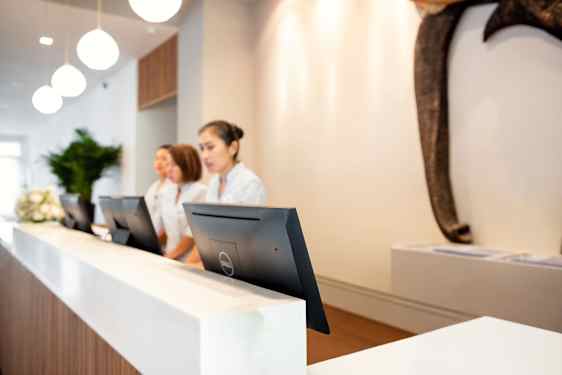 Reception with staff and computers