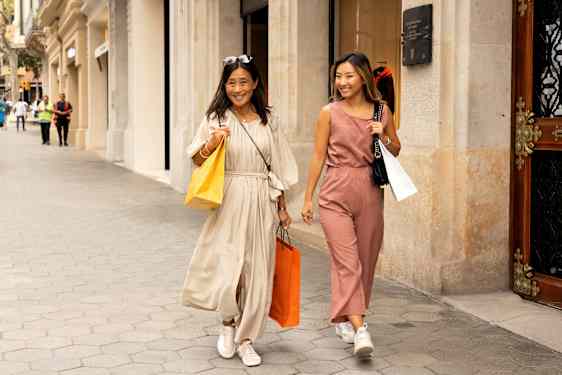 Women walking on street with bags