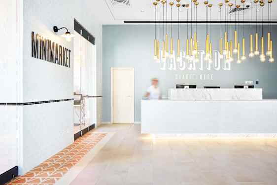 receptionist behind counter