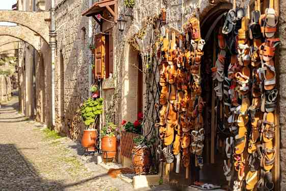 Small street with shops and sandals
