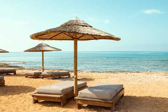 Beach with sunumbrellas