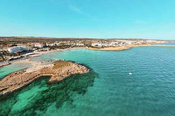 View over coast and turqoise water