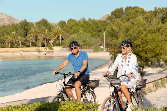 Woman and man on bikes