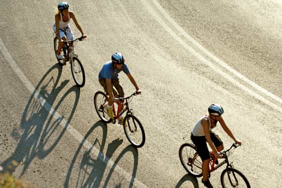 Woman and man on bikes